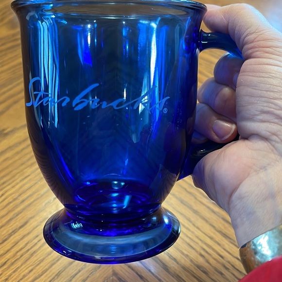 Starbucks/Anchor Hocking cobalt blue glass etched pedestal mug - Picture 6 of 8